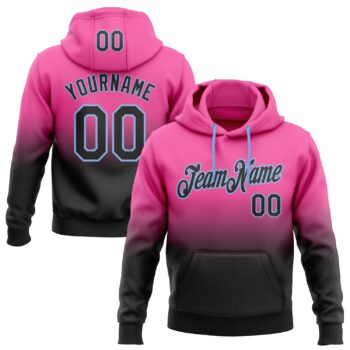 Custom Stitched Pink Black Light Blue Fade Fashion Sports Pullover Sweatshirt Hoodie