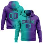 Custom Stitched Purple Aqua Black Gradient Fashion Sports Pullover Sweatshirt Hoodie