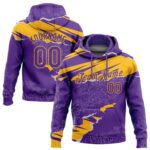 Custom Stitched Purple Gold 3d Pattern Design Torn Paper Style Sports Pullover Sweatshirt Hoodie