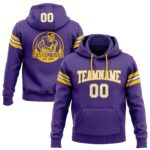 Custom Stitched Purple White Gold Football Pullover Sweatshirt Hoodie