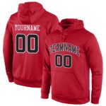 Custom Stitched Red Black White Sports Pullover Sweatshirt Hoodie