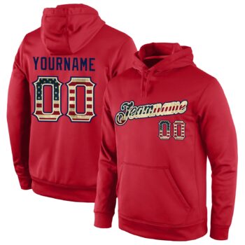 Custom Stitched Red Vintage Usa Flag Cream Sports Pullover Sweatshirt Hoodie