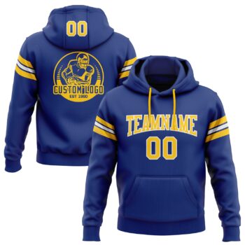 Custom Stitched Royal Gold White Football Pullover Sweatshirt Hoodie