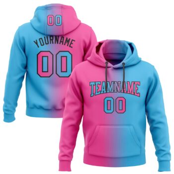 Custom Stitched Sky Blue Pink Black Gradient Fashion Sports Pullover Sweatshirt Hoodie