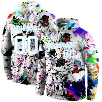 Custom Stitched Splashes Graffiti Pattern White Light Blue 3d Sports Pullover Sweatshirt Hoodie