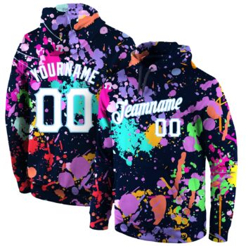 Custom Stitched Splashes Graffiti Pattern White Light Blue 3d Sports Pullover Sweatshirt Hoodie