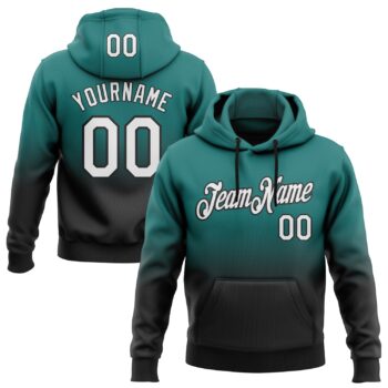 Custom Stitched Teal White Black Fade Fashion Sports Pullover Sweatshirt Hoodie