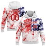 Custom Stitched White Red Royal 3d American Flag Fashion Sports Pullover Sweatshirt Hoodie