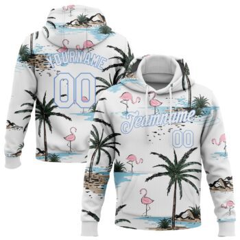 Custom Stitched White White Light Blue 3d Pattern Design Hawaii Palm Trees Sports Pullover Sweatshirt Hoodie