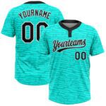 Custom Teal Black White 3d Pattern Two Button Unisex Softball Jersey