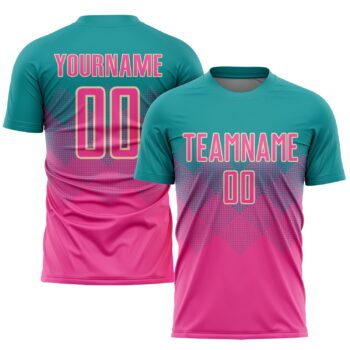 Custom Teal Pink Cream Sublimation Soccer Uniform Jersey
