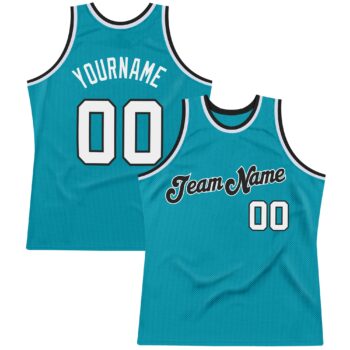 Custom Teal White Black Authentic Throwback Basketball Jersey