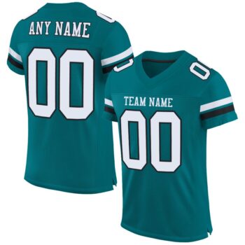 Custom Teal White Black Mesh Authentic Football Jersey