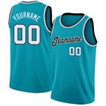 Custom Teal White Black Round Neck Rib Knit Basketball Jersey