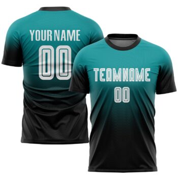 Custom Teal White Black Sublimation Fade Fashion Soccer Uniform Jersey