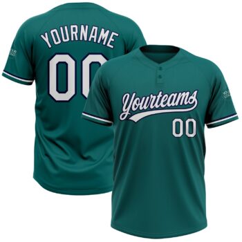 Custom Teal White Navy Two Button Unisex Softball Jersey