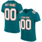 Custom Teal White Orange Mesh Authentic Football Jersey