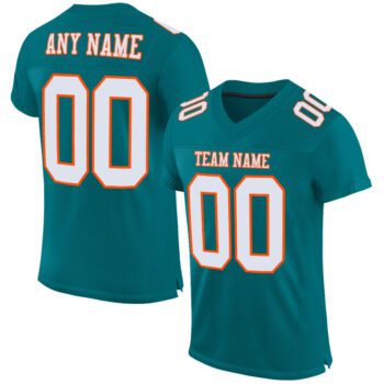 Custom Teal White Orange Mesh Authentic Football Jersey