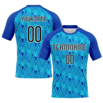 Custom Thunder Blue Black Lakes Blue Geometric Shape Sublimation Volleyball Uniform Jersey