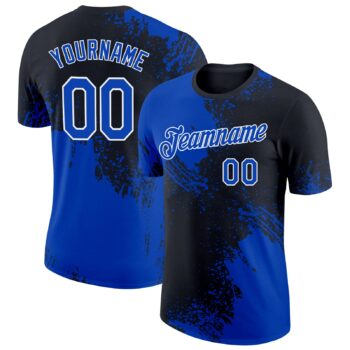 Custom Thunder Blue Black White 3d Pattern Design Abstract Brush Stroke Performance T Shirt