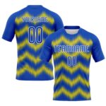 Custom Thunder Blue Gold White Zigzag Sublimation Volleyball Uniform Jersey