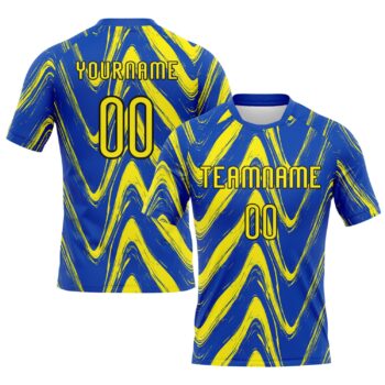 Custom Thunder Blue Light Yellow Black Fluid Sublimation Volleyball Uniform Jersey