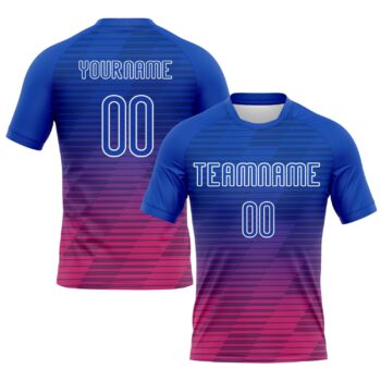 Custom Thunder Blue Pink White Lines Sublimation Volleyball Uniform Jersey