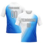 Custom Thunder Blue White Black Geometric Shape And Lines Sublimation Volleyball Uniform Jersey