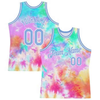 Custom Tie Dye Light Blue White 3d Authentic Basketball Jersey