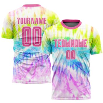 Custom Tie Dye Pink White Sublimation Soccer Uniform Jersey