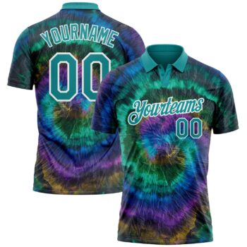 Custom Tie Dye Teal White 3d Performance Golf Polo Shirt