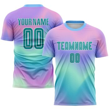 Custom Tie Dye Teal White Sublimation Soccer Uniform Jersey