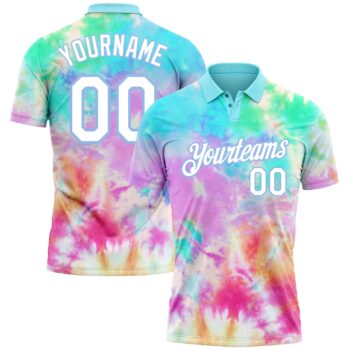 Custom Tie Dye White Light Blue 3d Watercolor Performance Golf Polo Shirt
