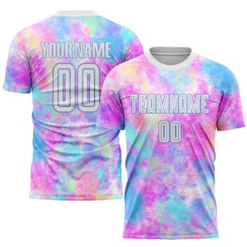 Custom Tie Dye White Light Blue Sublimation Soccer Uniform Jersey