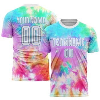 Custom Tie Dye White Light Blue Sublimation Soccer Uniform Jersey