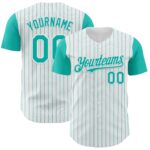 Custom White Aqua Pinstripe Aqua Authentic Two Tone Baseball Jersey