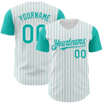 Custom White Aqua Pinstripe Aqua Authentic Two Tone Baseball Jersey