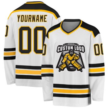 Custom White Black Gold Hockey Jersey