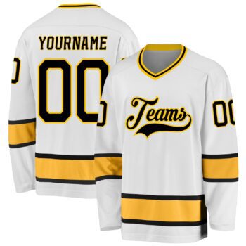 Custom White Black Gold Hockey Jersey