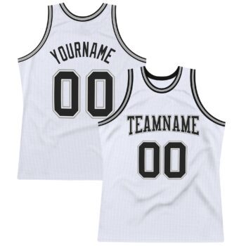 Custom White Black Gray Authentic Throwback Basketball Jersey
