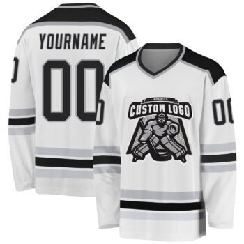 Custom White Black Gray Hockey Jersey
