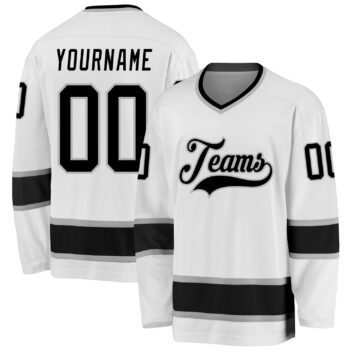 Custom White Black Gray Hockey Jersey