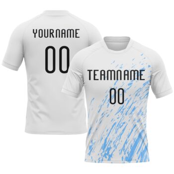 Custom White Black Light Blue Splash Sublimation Volleyball Uniform Jersey