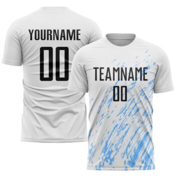 Custom White Black Light Blue Sublimation Soccer Uniform Jersey