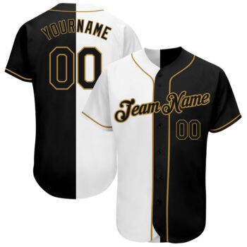 Custom White Black Old Gold Authentic Split Fashion Baseball Jersey