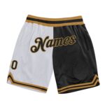 Custom White Black Old Gold Authentic Throwback Split Fashion Basketball Shorts