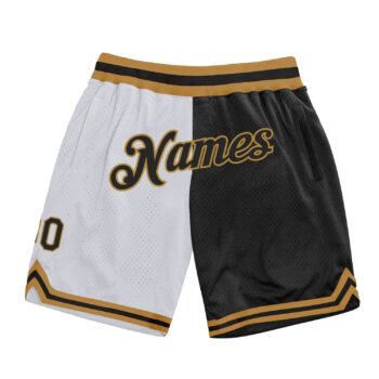 Custom White Black Old Gold Authentic Throwback Split Fashion Basketball Shorts