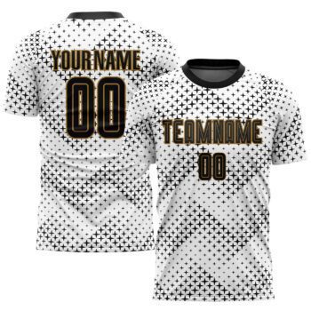 Custom White Black Old Gold Sublimation Soccer Uniform Jersey