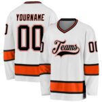 Custom White Black Orange Hockey Jersey