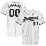 Custom White Black Pinstripe Black Gray Authentic Baseball Jersey